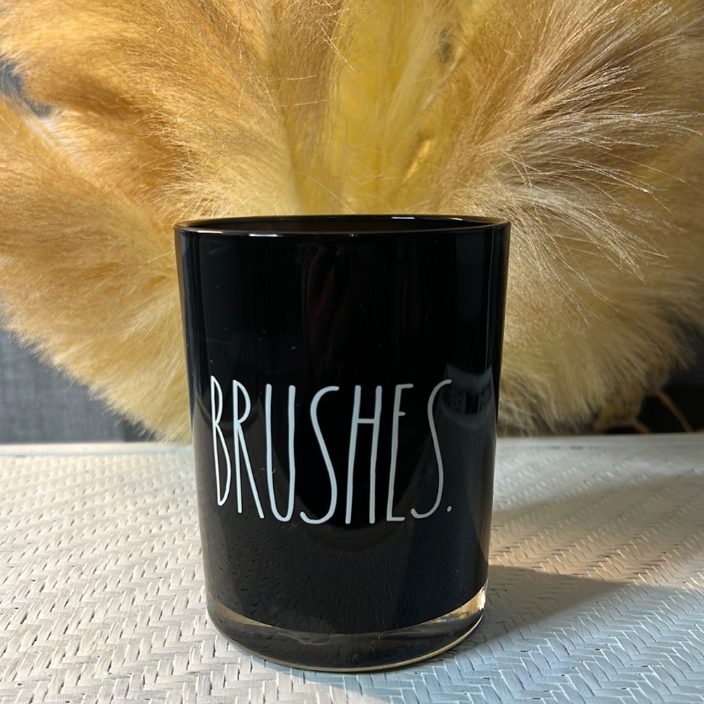 Rae Dunn Black Brushes Container